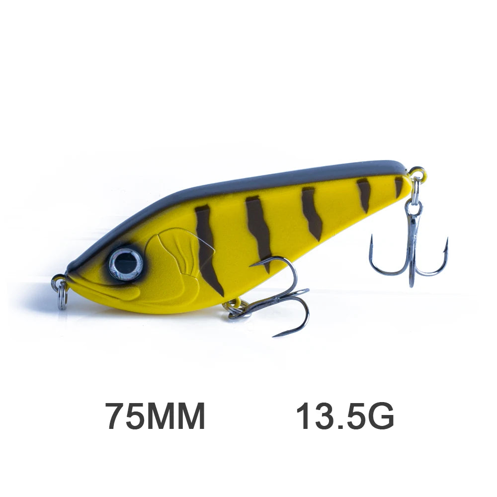 Hanlin Glide/Jerk-bait 75/90/120/150/mm 
FOR BASS, WALLEYE, PIKE, MUSKY, STEELHEAD, SALMON, CATFISH, STRIPERS & INSHORE SPECIES LIKE DRUM, SNOOK, SPECKLED TROUT