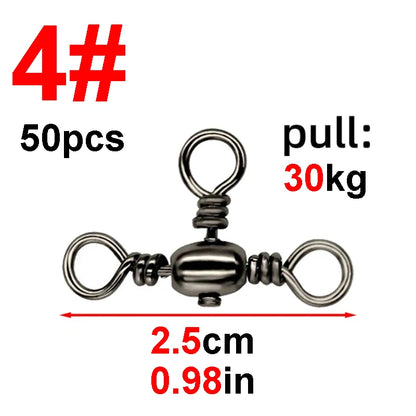 50PCS/Bag Fishing Accessories Black Nickel T-Swivel, for 3-Way Rigging
