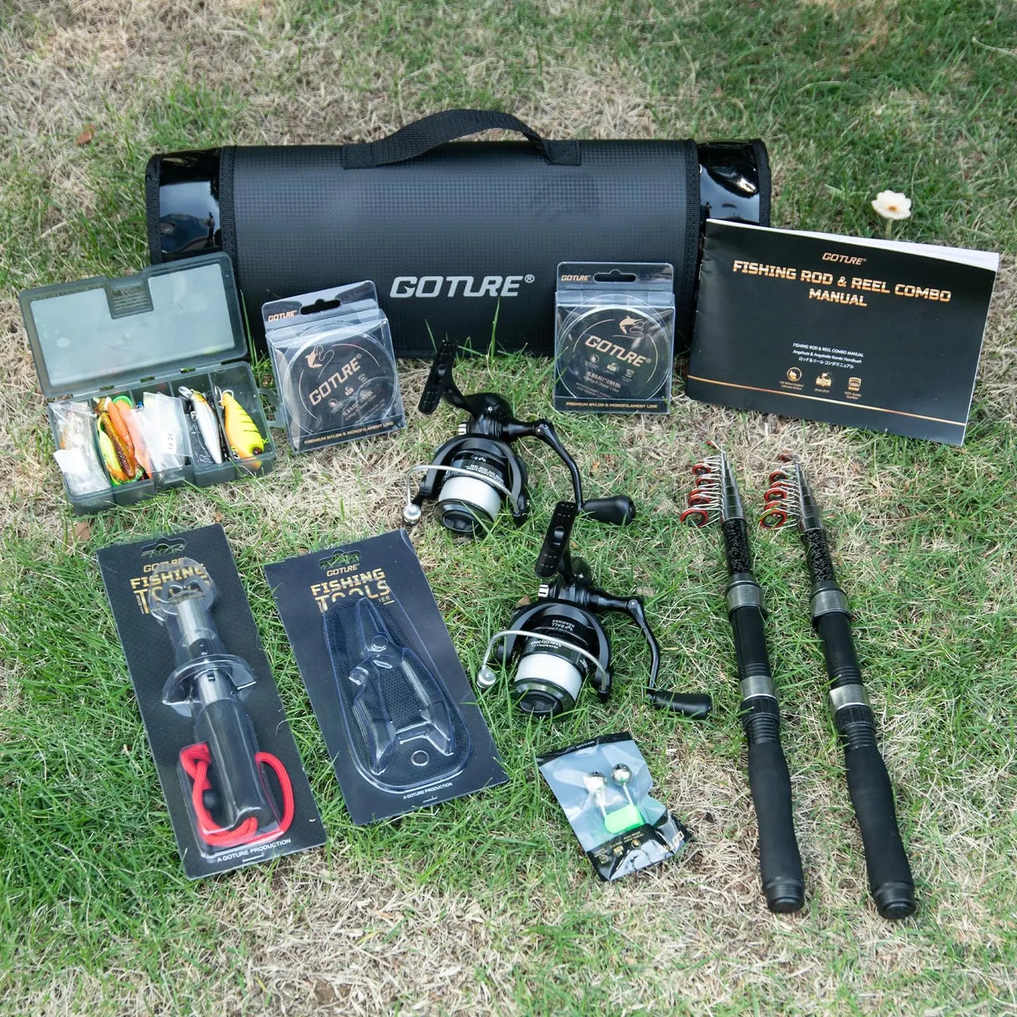 Goture 2.1M/2.7M Telescopic Fishing Rod and Spinning Reel Combo, Full Tackle Set with Lures & Carry Bag, Good for Beginner To Pro