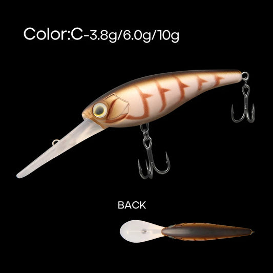 LETOYO Suspending Minnow 3.8g 6g 10g 0-4m  Deep Diving- BASS, PIKE, TROUT, WALLEYE