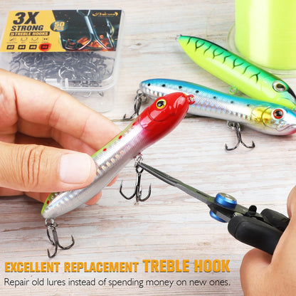 Dovesun Fishing Treble Hooks 3X Strong Professional V Triple Fishing Hooks for Saltwater Freshwater 50PCS Size #8#6#4#2