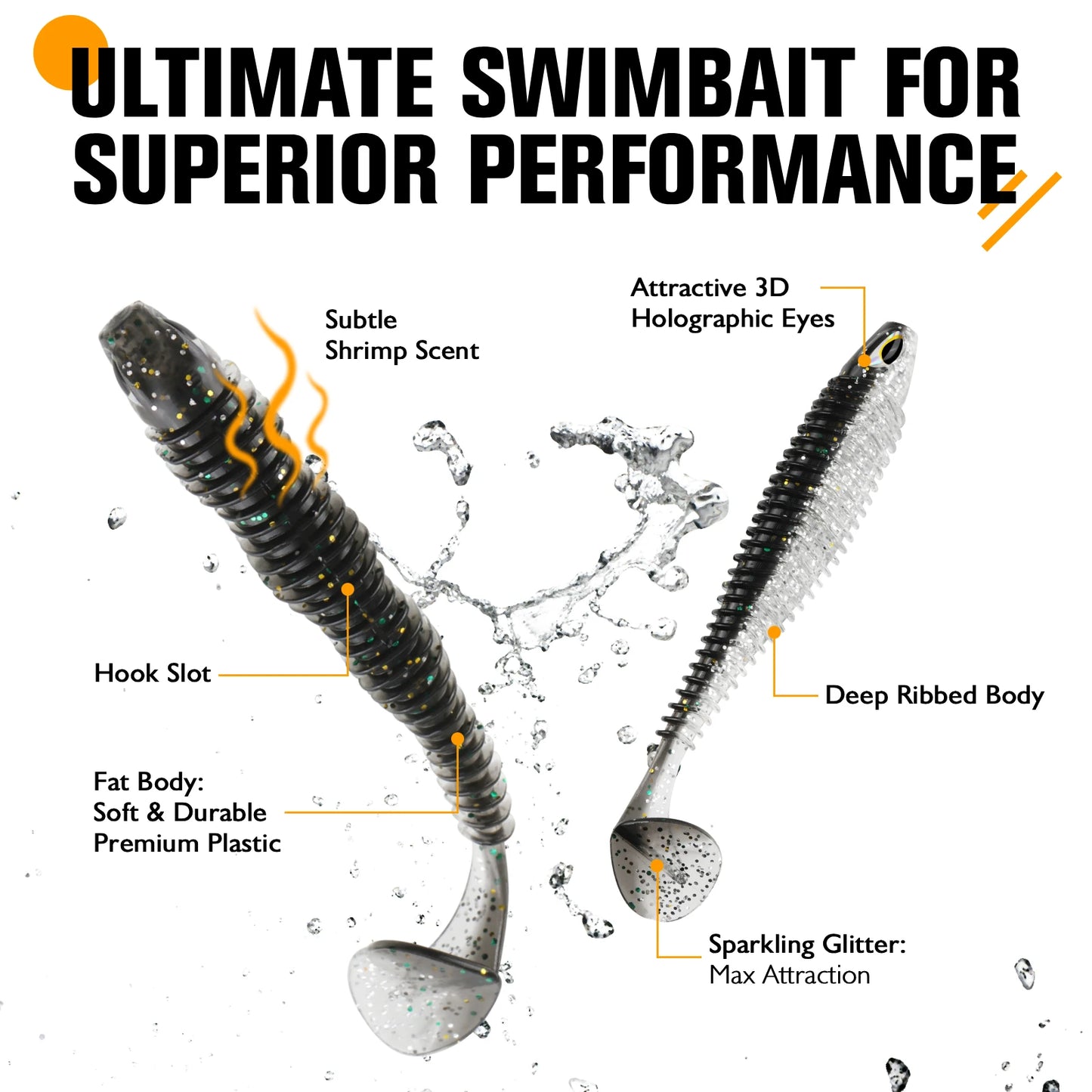 Paddle Tail Swimbaits 10/16/20PCS- for Trout, Crappie, Walleye, Bass Fishing (Black)