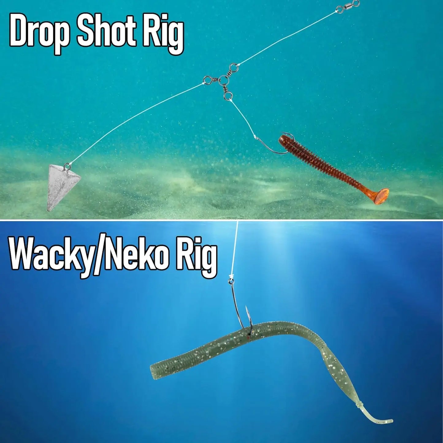 FishTrip 50-200pcs Drop Shot Hooks for Bass Fishing, High Carbon Steel- Wacky Hook