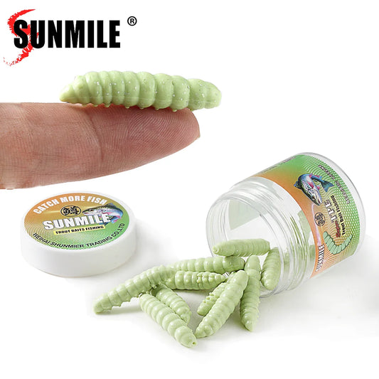 SUNMILE 12pcs Meal-Worm lures 4cm, Silicone Trout Baits--work REALLY well on PANFISH too! All SPECIES