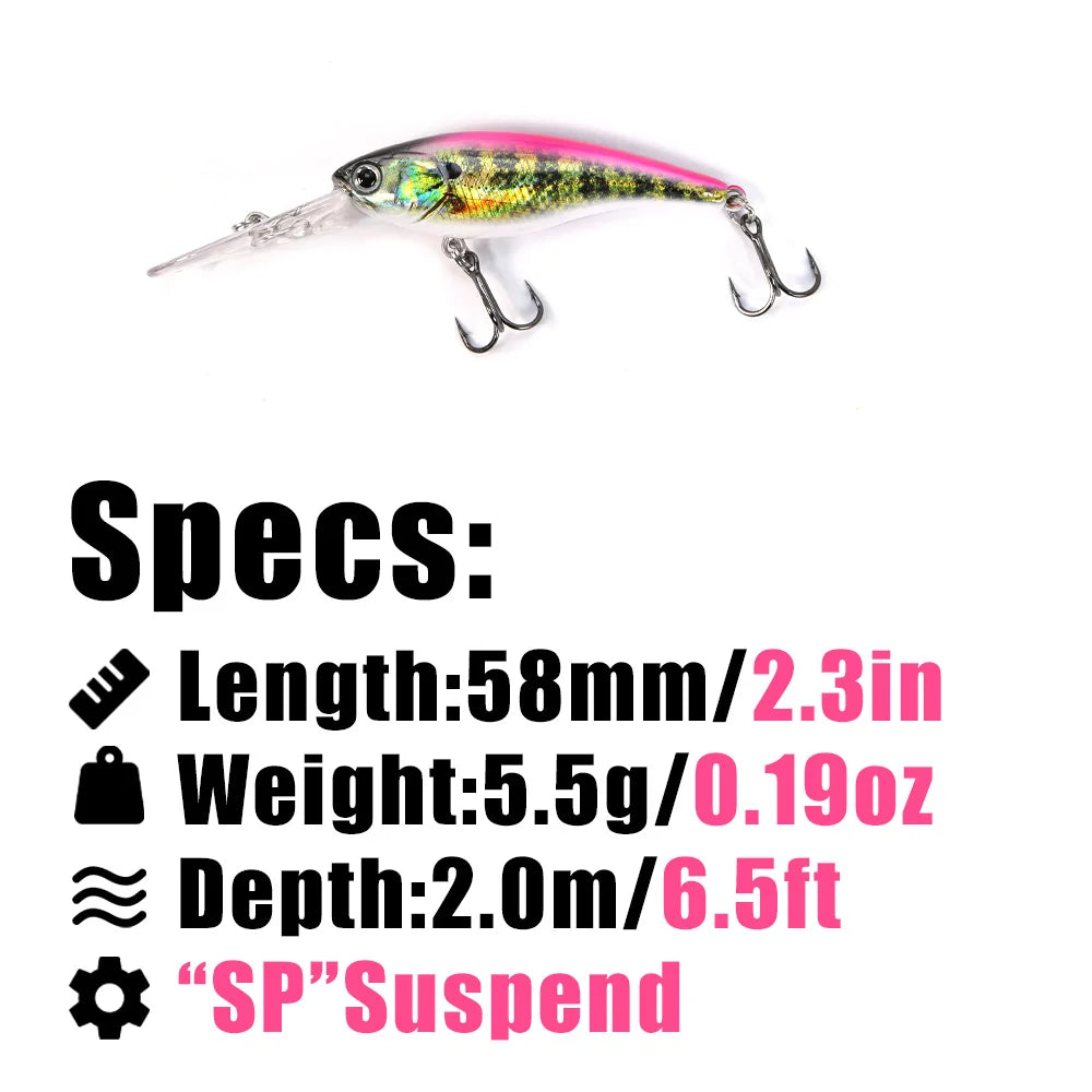 B&U Fishing Lures- Suspending Crankbait with Long Casting System, Hard Bait- 58mm 3D Printing