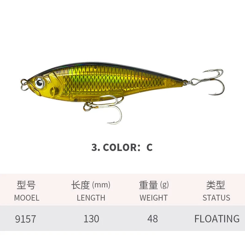 130MM 48G Pencil Fishing Lures 3D Inshore -- Hard, Floating Wobblers for Twitch Fishing