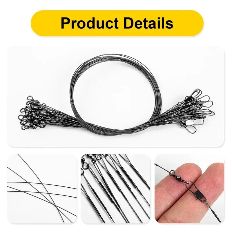 20PC Anti Bite Steel Fishing Line 15/20/25/30cm Steel Wire Leader With Swivel