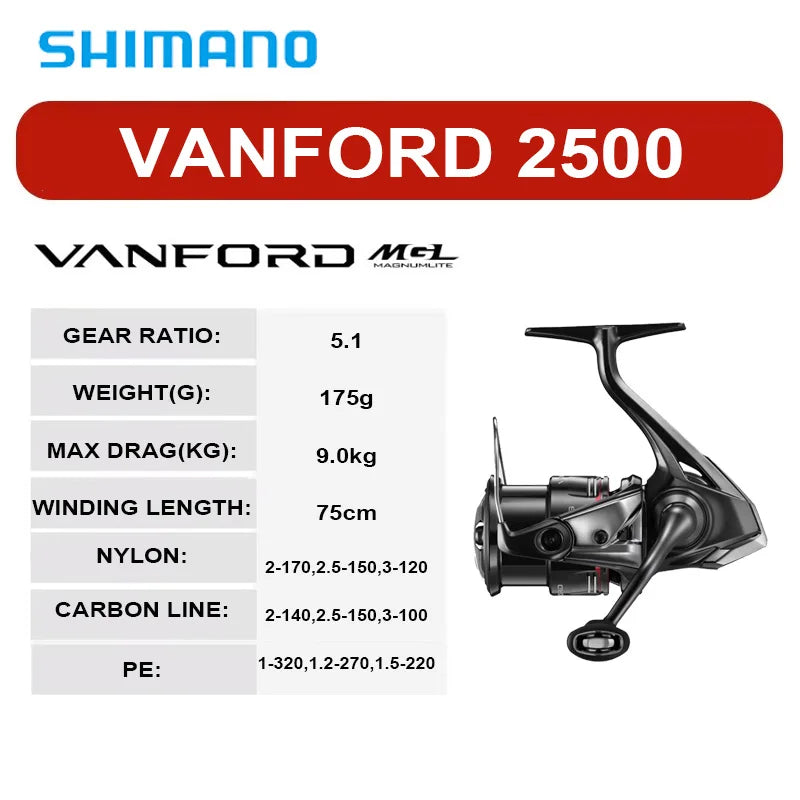 NEW SHIMANO VANFORD Spinning Reel 2500/3000 Series- MGL Rotor Body LONG STROKE Spool- Freshwater/ Saltwater