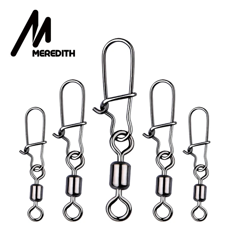 MEREDITH Fishing Connector 50PCS/Lot 2# 4# 6# 8# 10#  Bearing  Swivel, Stainless Steel With Snap
