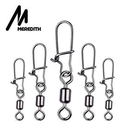 MEREDITH Fishing Connector 50PCS/Lot 2# 4# 6# 8# 10#  Bearing  Swivel, Stainless Steel With Snap