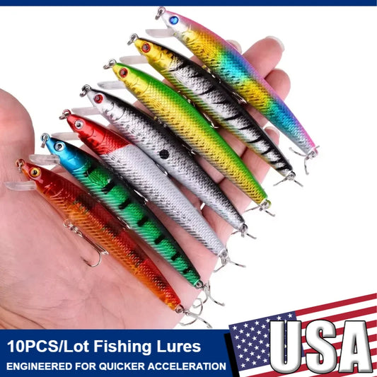 10pcs 9g/10cm Fishing Lures Minnow Floating Hard Bait Trolling Artificial Bait Wobbler Crankbait Predator   Fishing