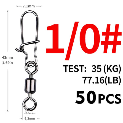 MEREDITH Fishing Connector 50PCS/Lot 2# 4# 6# 8# 10#  Bearing  Swivel, Stainless Steel With Snap