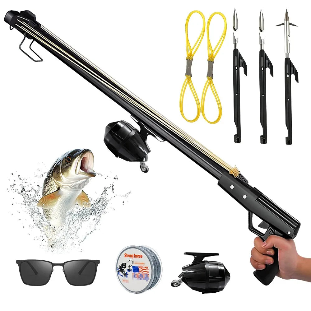 Fishing Slingshot Rod with Reel- Long Distance Fishing Tool - Aluminum- Outdoor Adult Fishing Device