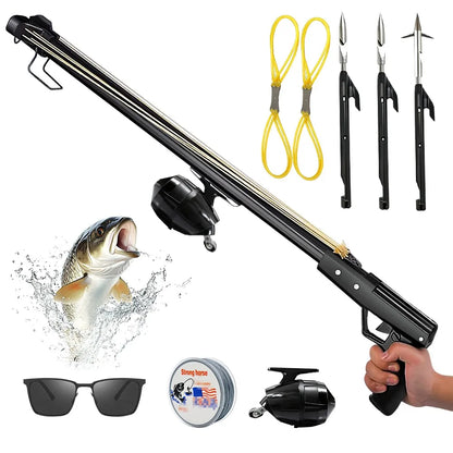 Fishing Slingshot Rod with Reel- Long Distance Fishing Tool - Aluminum- Outdoor Adult Fishing Device