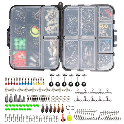 183pcs Fishing Lure Accessories Set with Portable Case, Space Beans, Luminous Float Stoppers, Swivels & Complete Fishing Tackle