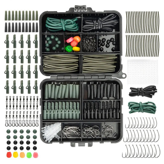 277Pcs  Fishing Accessories with Storage Box, Carp Fishing Rigs, Assortment Rust Proof Swivels, Terminal Rigs for Bass Trout and more