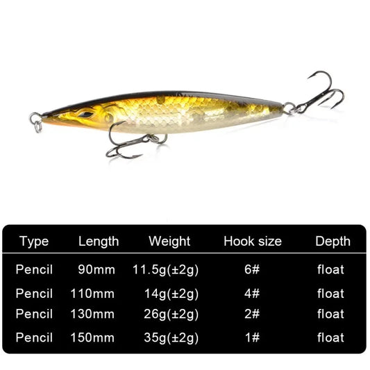 Teknik Floating Pencil Bait- 90/110/130mm Stickbait/ Asturies  Seabass, Bonito, Tuna, Dorado/Mahi, Tarpon, Snook, Snapper & other Pelagic and Inshore Predators