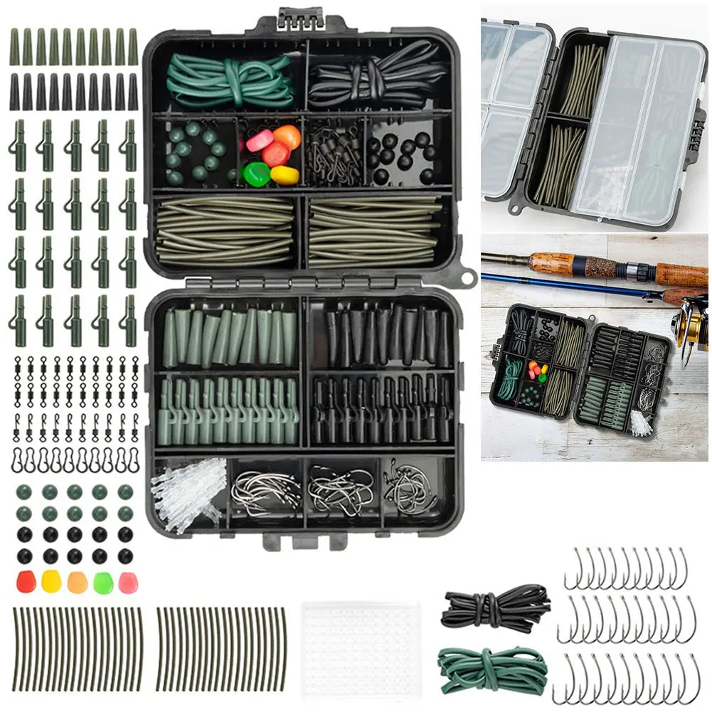 277Pcs  Fishing Accessories with Storage Box, Carp Fishing Rigs, Assortment Rust Proof Swivels, Terminal Rigs for Bass Trout and more