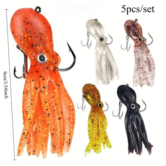 Ackibbik 5pcs Saltwater Squid Skirt- Soft Fishing Lure with Skirt Tail -Lingcod, Rockfish Jigs