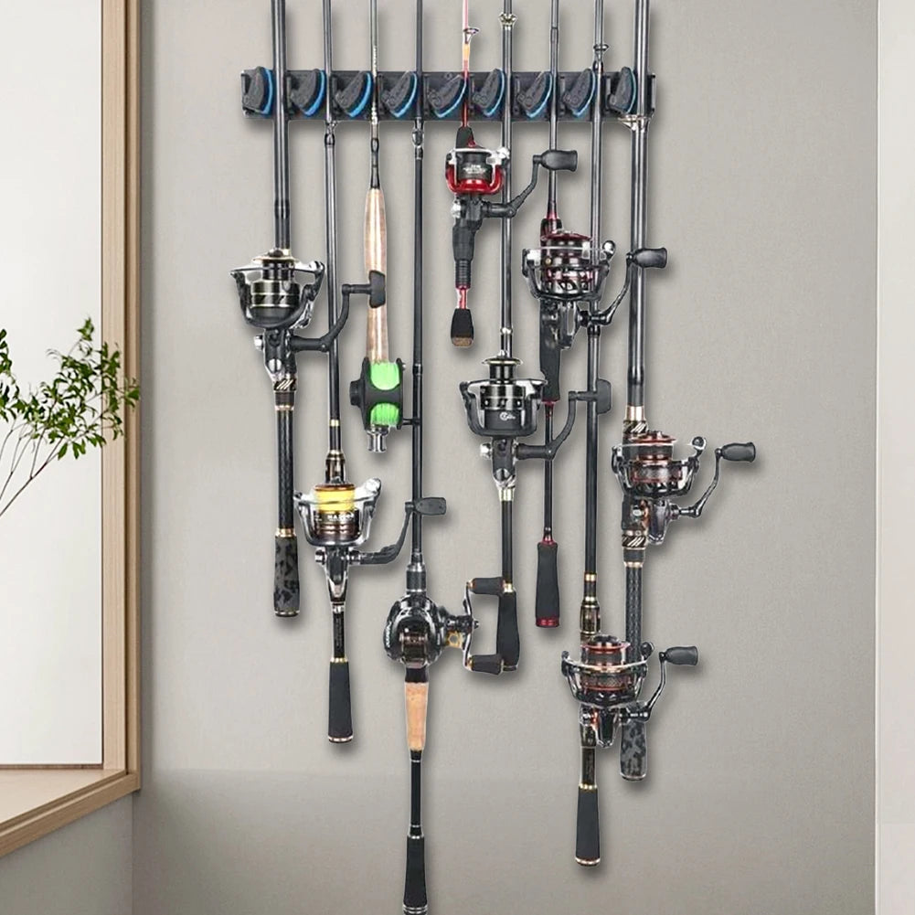 Wall Mounted Fishing Pole Holder, Vertical and Horizontal Fishing Rod Storage- Hanging Bracket Display Hanger for Storing 9 Rods