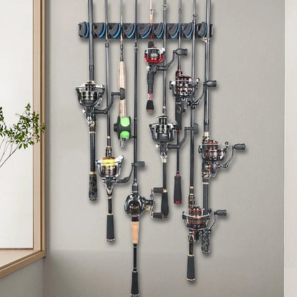 Wall Mounted Fishing Pole Holder, Vertical and Horizontal Fishing Rod Storage- Hanging Bracket Display Hanger for Storing 9 Rods