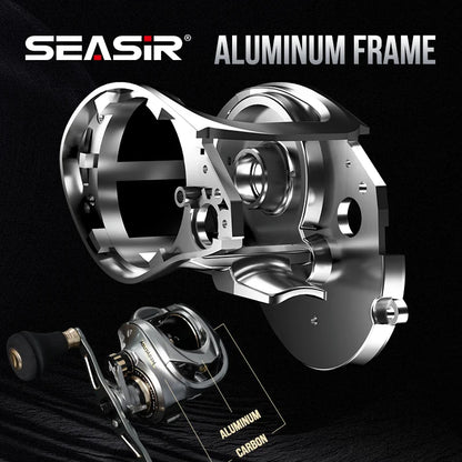 Seasir Megacuda Baitcasting Reel Drag 15KG Deep Spool 6.5:1 Aluminum Frame Carbon Side Double Handle, Metal Reel