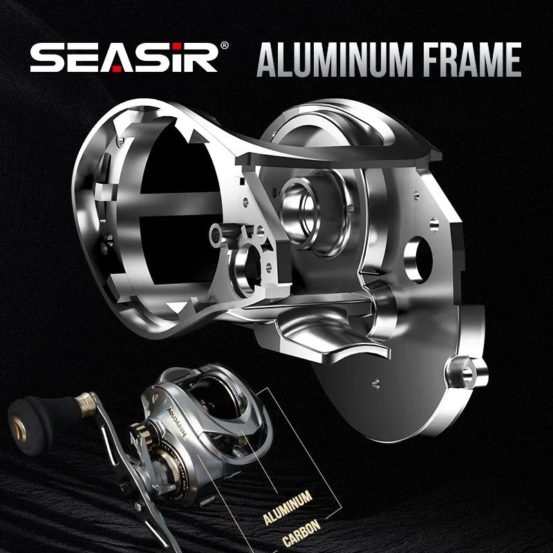 Seasir Megacuda Baitcasting Reel- Drag 15KG, Deep Spool 6.5:1, Aluminum Frame, Carbon Side, Double Handle, Metal Reel