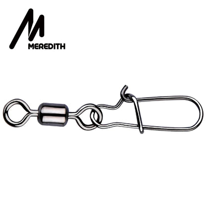 MEREDITH Fishing Connector 50PCS/Lot 2# 4# 6# 8# 10#  Bearing  Swivel, Stainless Steel With Snap