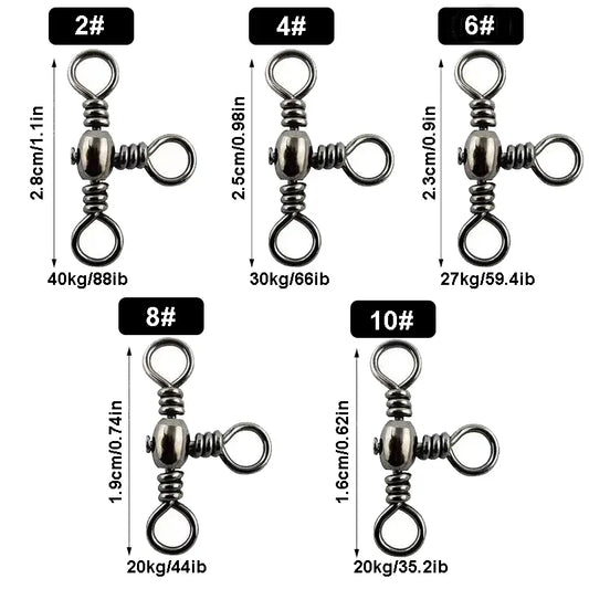 50PCS/Bag Fishing Accessories Black Nickel T-Swivel, for 3-Way Rigging