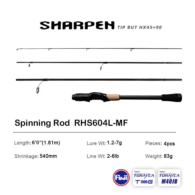 PURELURE SHARPEN Travel Soft Lure Long Spinning and Casting XF/MF Action Rods, FUJI Components- Bass, Pike Rod Fishing Rod