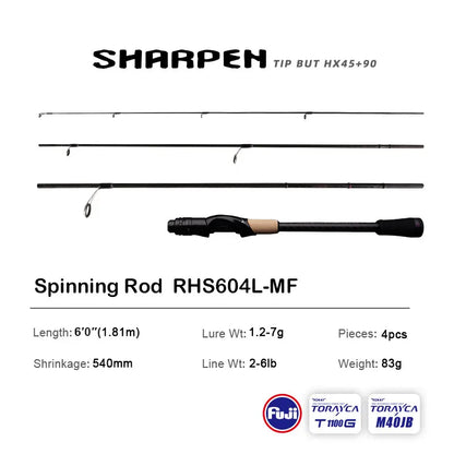 PURELURE SHARPEN Travel Soft Lure Long Spinning and Casting XF/MF Action Rods, FUJI Components- Bass, Pike Rod Fishing Rod