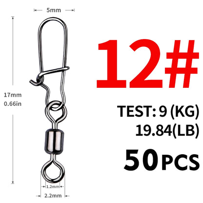 MEREDITH Fishing Connector 50PCS/Lot 2# 4# 6# 8# 10#  Bearing  Swivel, Stainless Steel With Snap