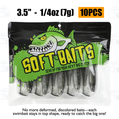 Paddle Tail Swimbaits 10/16/20PCS- for Trout, Crappie, Walleye, Bass Fishing (Black)