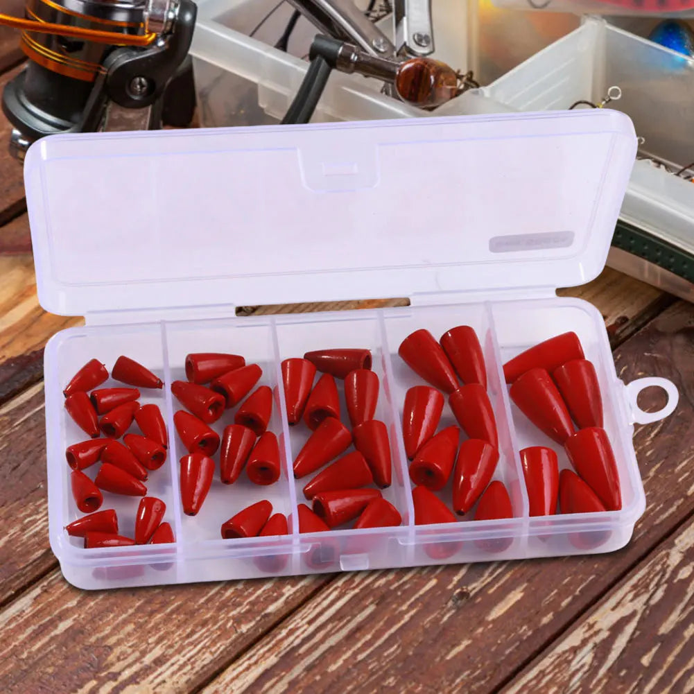 50PCs Bullet Fishing Sinkers, Worm Weights, Slip Fishing Gear Set for Bass Fishing, FOR TEXAS RIGGING