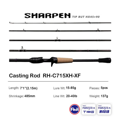 PURELURE SHARPEN Travel Soft Lure Long Spinning and Casting XF/MF Action Rods, FUJI Components- Bass, Pike Rod Fishing Rod
