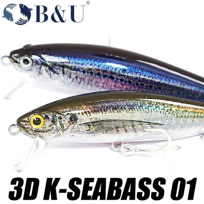 B&U 80mm Sinking Minnow/Jerkbait-for Saltwater- Sea Bass, Redfish, Weakfish, Tarpon, Snapper & other Big Predators