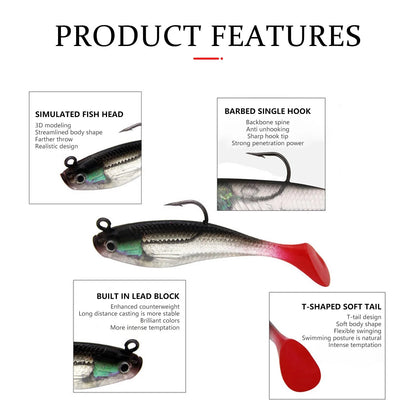 5pcs Soft Artificial Fishing Lures set, Kit Suitable for Freshwater or Saltwater