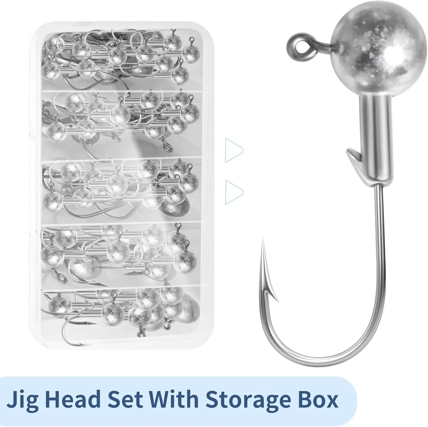 40 Pack  Jig Heads Set with Box, For Soft plastics , Saltwater- Freshwater Tackle Kit