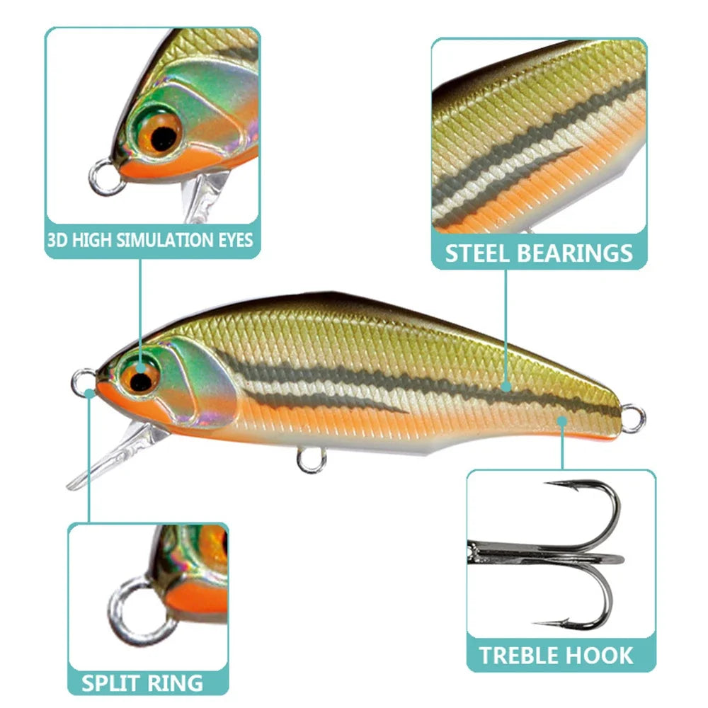 New 44mm, 3.5g Smith Sinking Minnow Fishing Lures , Artificial Jerkbaits - Bass, Trout, Walleye, Pike Fishing