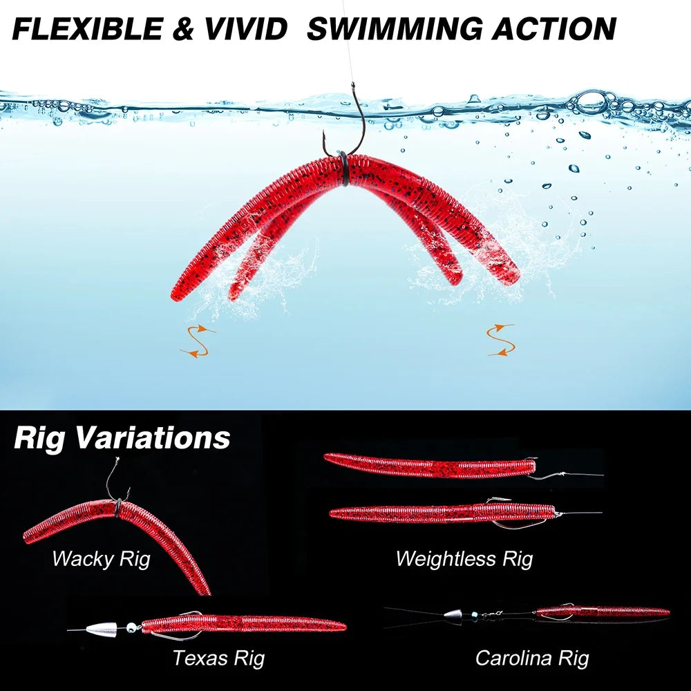 Goture-High Quality Senko-style Worm Soft Lure Set, Artificial Bait, High-Carbon Hook, 4in, 5in, 72PCs, 143PCs
