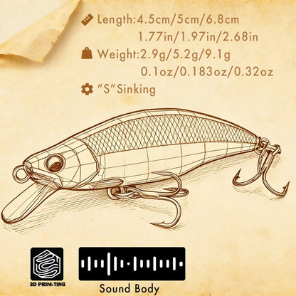 B&U Minnow Fishing Lure- Trout Pattern- Hard Bait, Assorted with Sharp Treble Hooks, Freshwater Lures for Bass, Trout, Pike