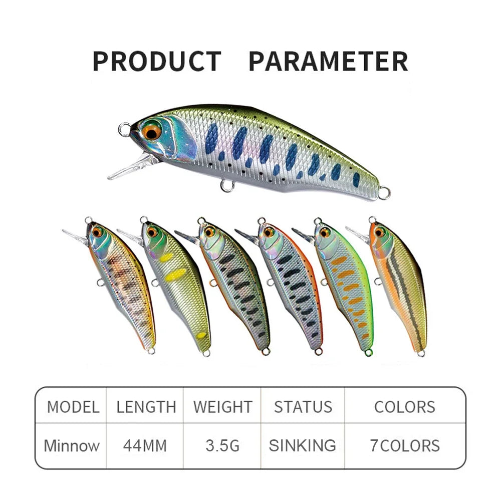 New 44mm, 3.5g Smith Sinking Minnow Fishing Lures , Artificial Jerkbaits - Bass, Trout, Walleye, Pike Fishing