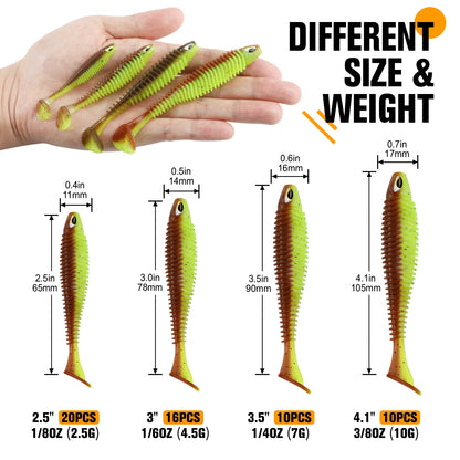 Paddle Tail Swimbaits 10/16/20PCS  Trout Crappie Walleye BASS Soft Baits for  Fishing (Green)