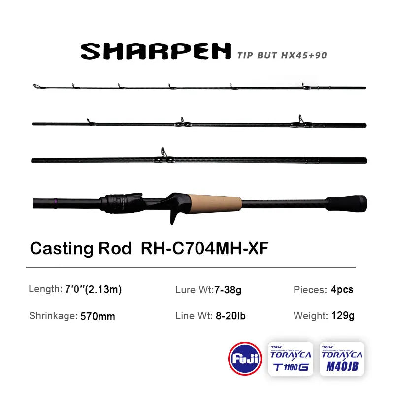 PURELURE SHARPEN Travel Soft Lure Long Spinning and Casting XF/MF Action Rods, FUJI Components- Bass, Pike Rod Fishing Rod