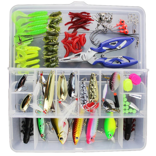 132PCS Fishing Lures/ Tackle- Mixed Hard Baits, Soft Baits, VIB Topwater & Floating Fishing Lures, Hooks/ Fishing Kit