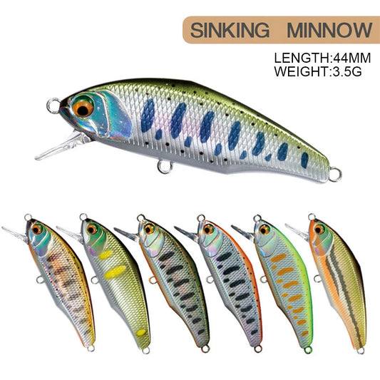 New 44mm, 3.5g Smith Sinking Minnow Fishing Lures , Artificial Jerkbaits - Bass, Trout, Walleye, Pike Fishing
