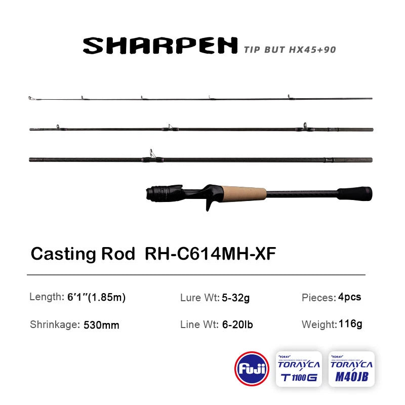 PURELURE SHARPEN Travel Soft Lure Long Spinning and Casting XF/MF Action Rods, FUJI Components- Bass, Pike Rod Fishing Rod