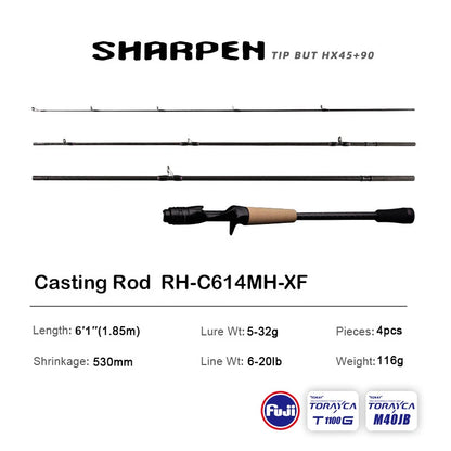 PURELURE SHARPEN Travel Soft Lure Long Spinning and Casting XF/MF Action Rods, FUJI Components- Bass, Pike Rod Fishing Rod