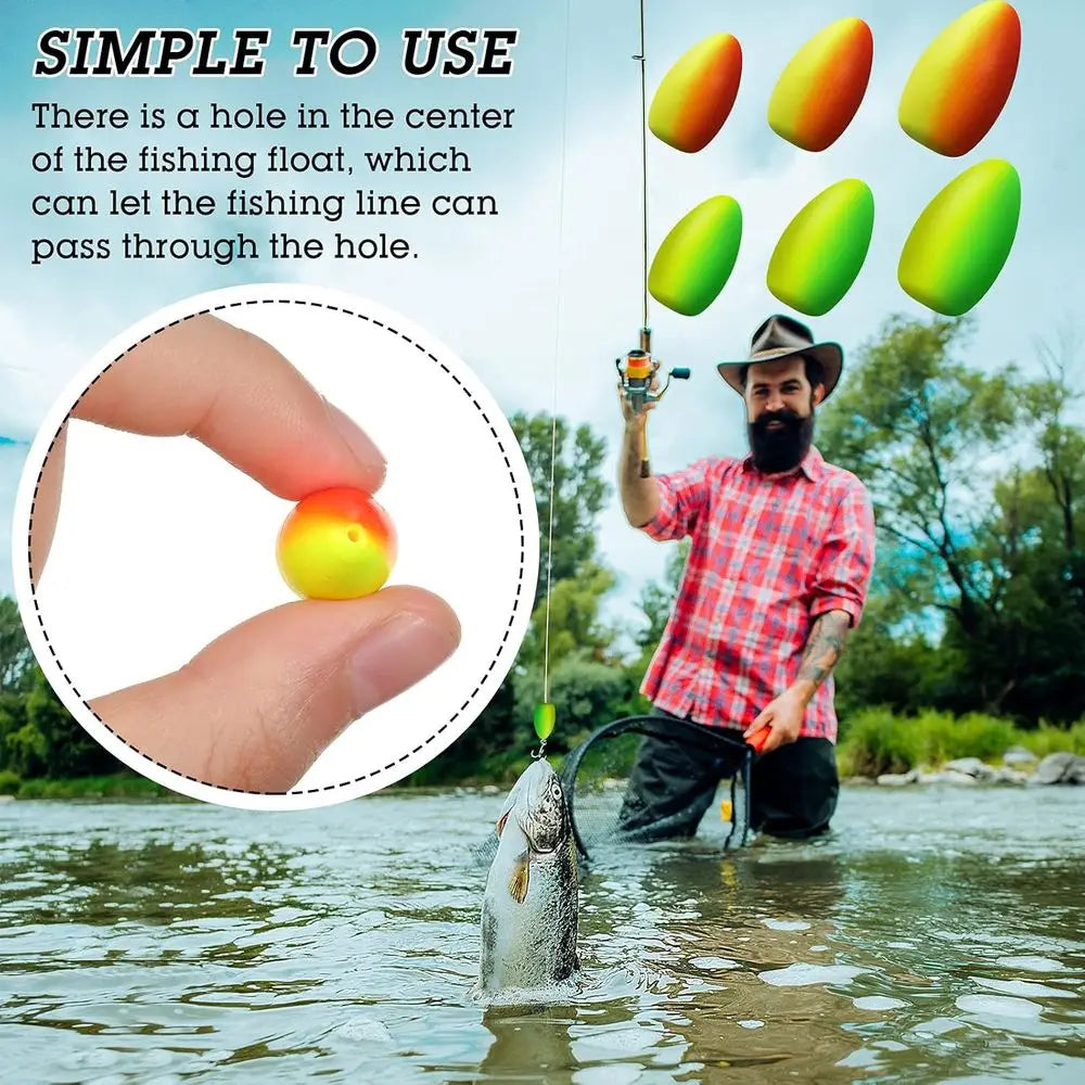 60 Pack Foam Bullet Snell Floats for Fishing - Ideal for Pompano, Trout, Catfish & Walleye