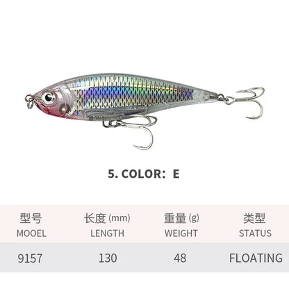 130MM 48G Pencil Fishing Lures 3D Inshore -- Hard, Floating Wobblers for Twitch Fishing